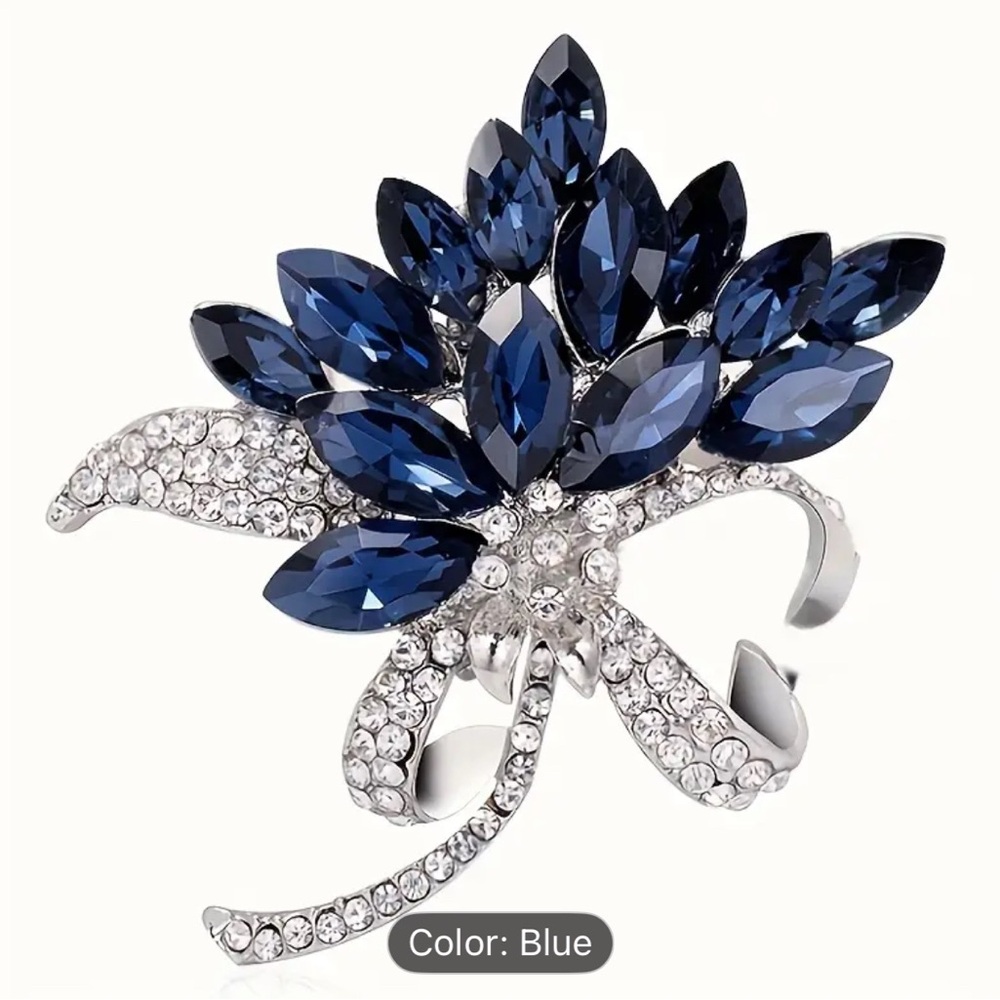 Floral Bouquet Brooch in Blue and Silver NWOT